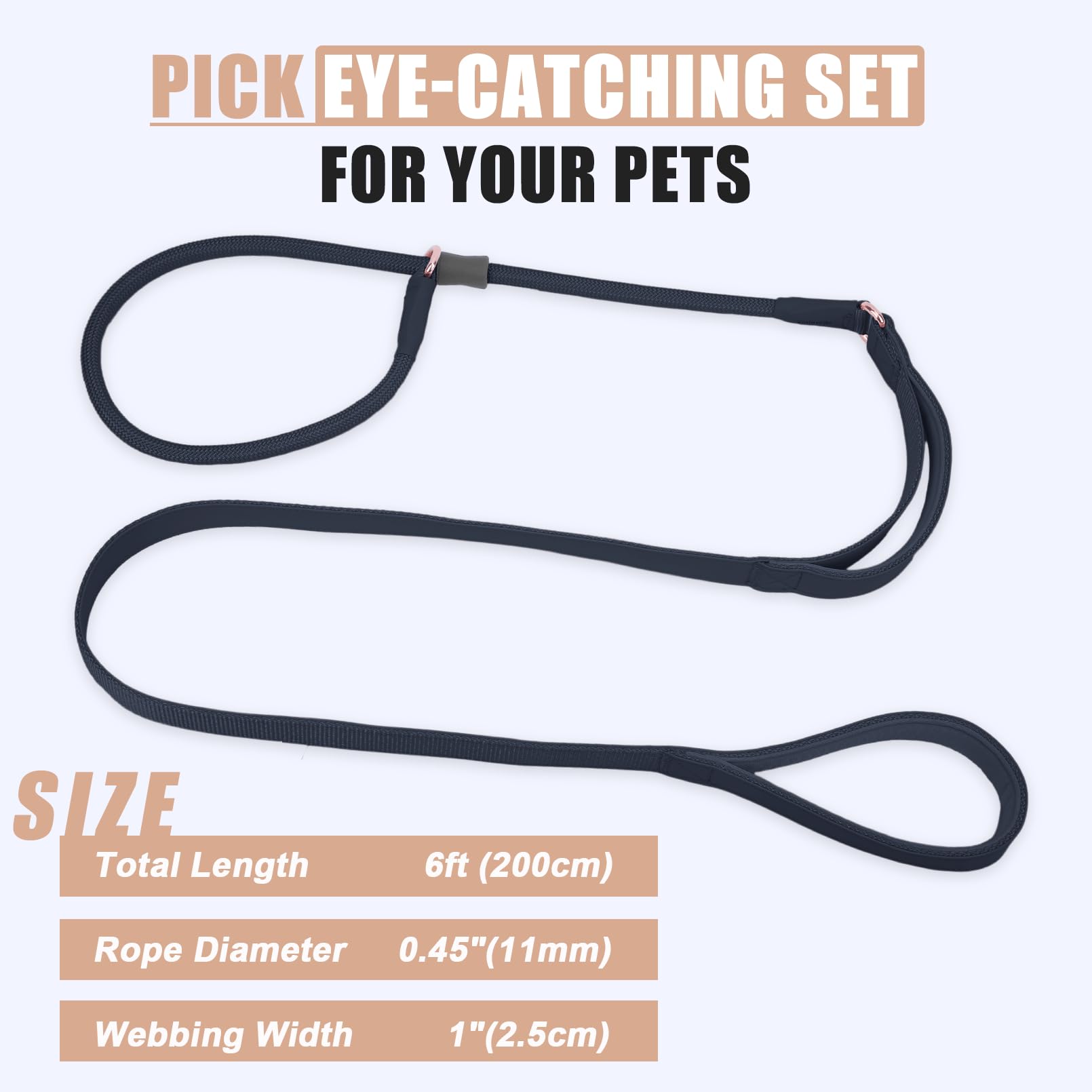Slip Lead Dog Leash, Soft Leather Dog Training Leash With Double Handle, Heavy Duty Nylon Dog Lead Slip Lead And Collar, No Pull